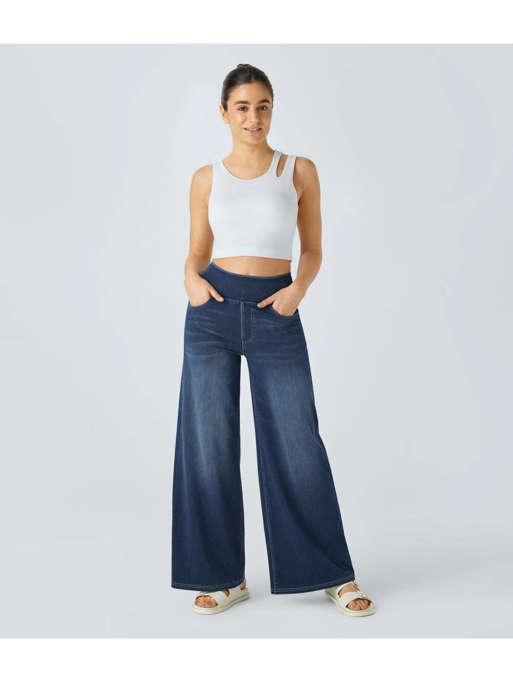 Halara Flex High Waisted Pockets Wide Leg Casual Jeans Size [XS Petite]